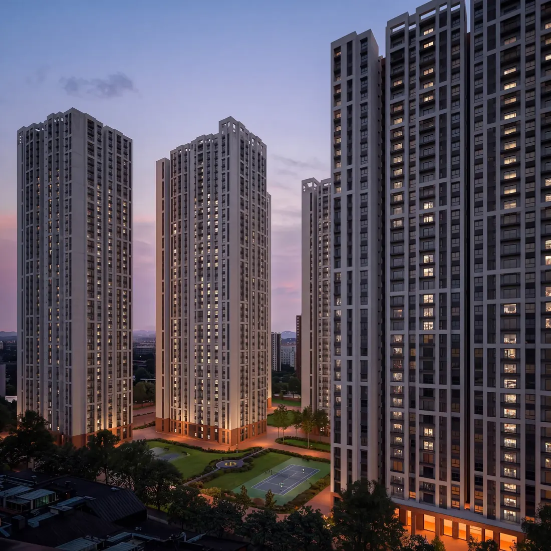 Brigade Belvedere towers at dusk