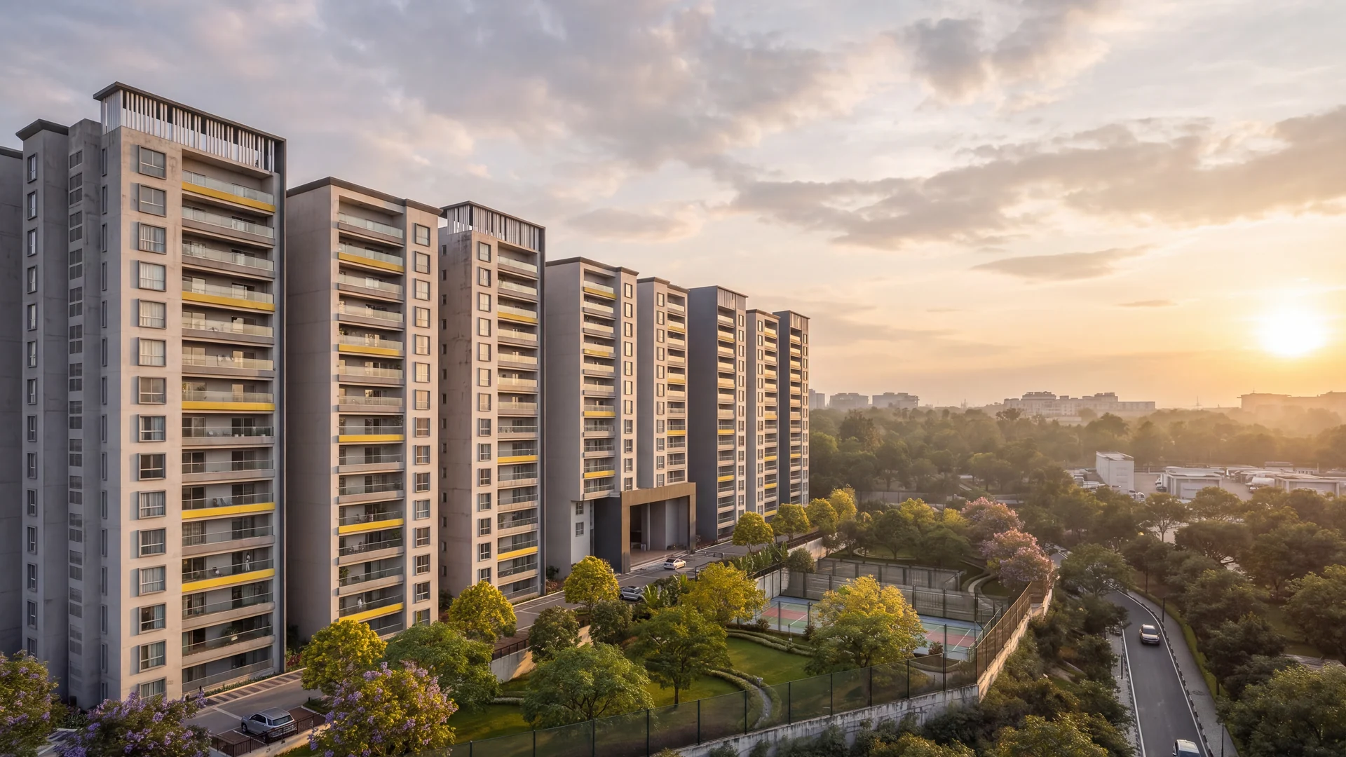 Brigade Eternia towers at sunset, Yelahanka