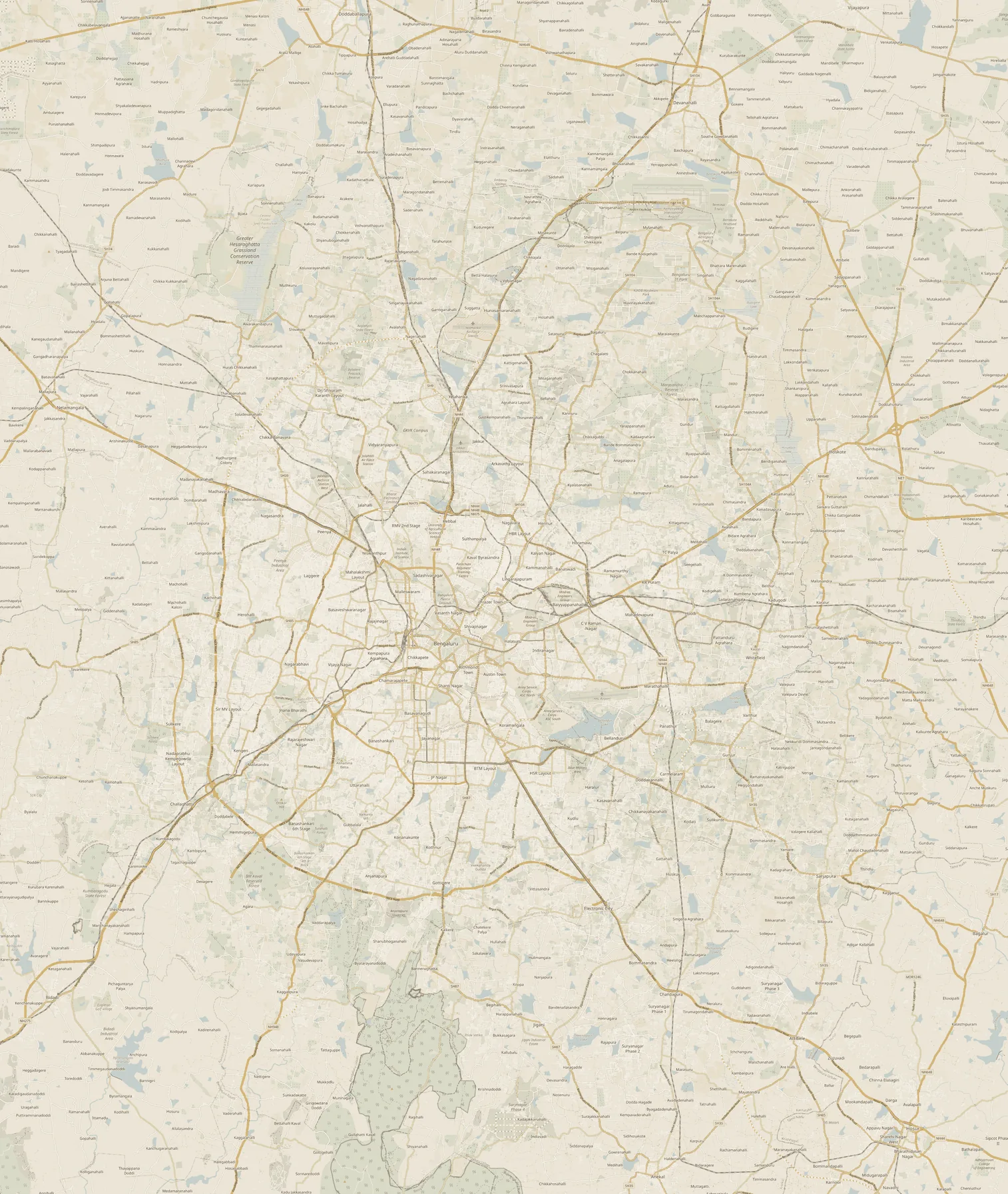 Map of Bangalore with the Brigade projects marked
